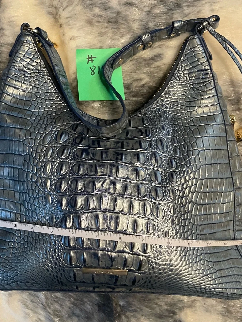 Brahmin Blue Gray Croc Embossed Leather Shoulder Bag